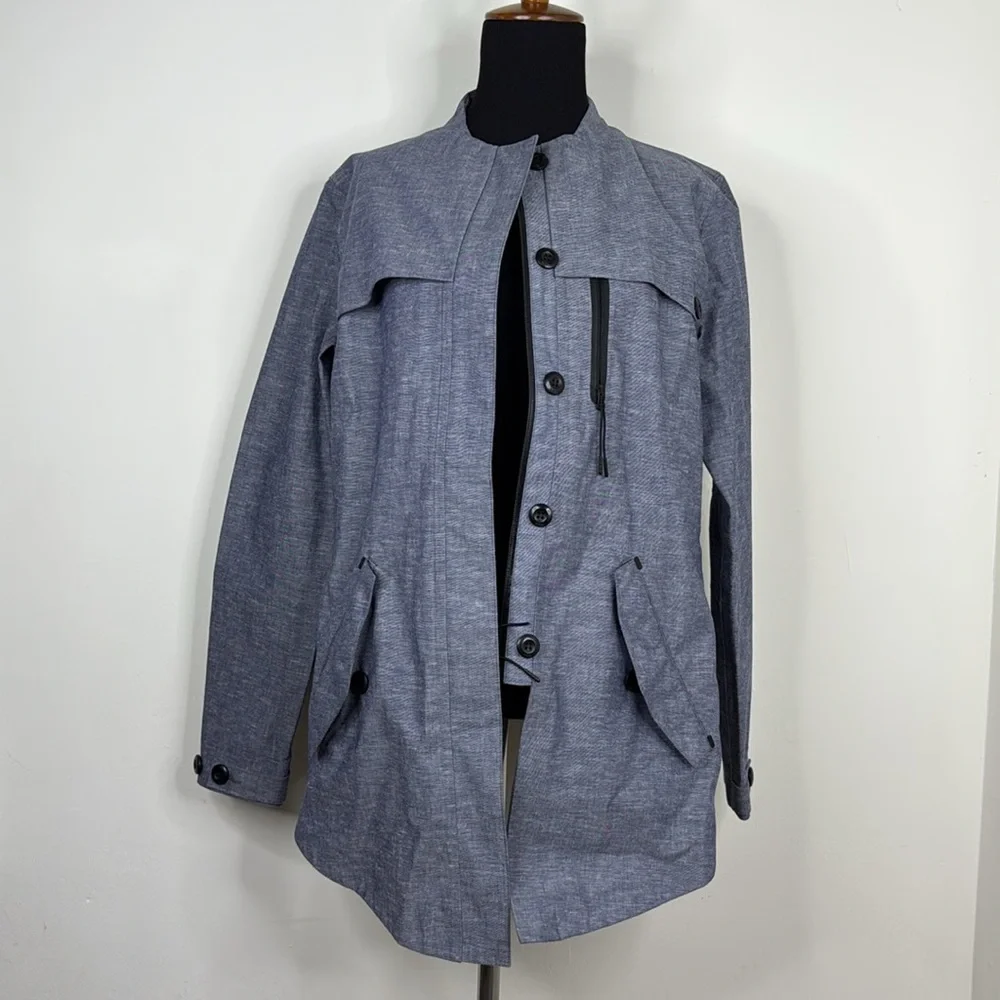 NIKE Womens NSW Chambray 3L Jacket Gray Full Zip Front Pockets Windbreaker M